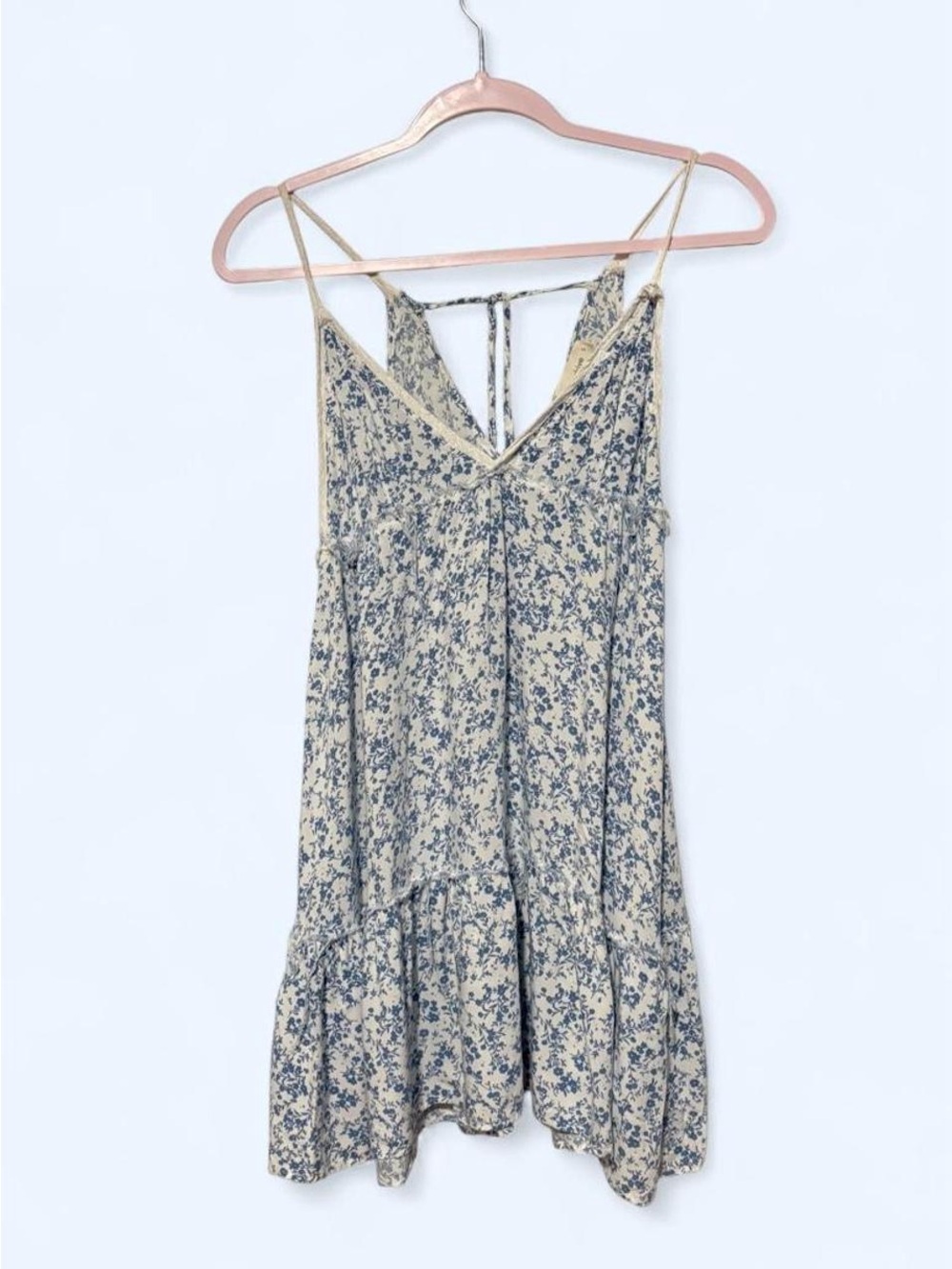 Ocean Drive white/blue floral mini dress with ruffle hem,β size S